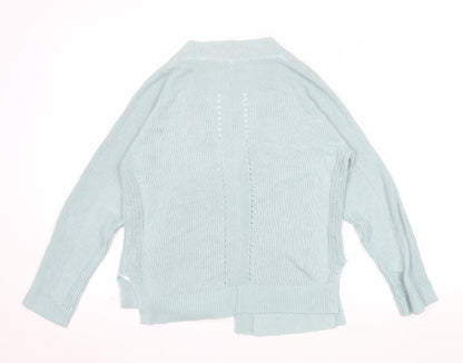 White Stuff Women's Blue Cotton Linen Open Knit Cardigan UK 8