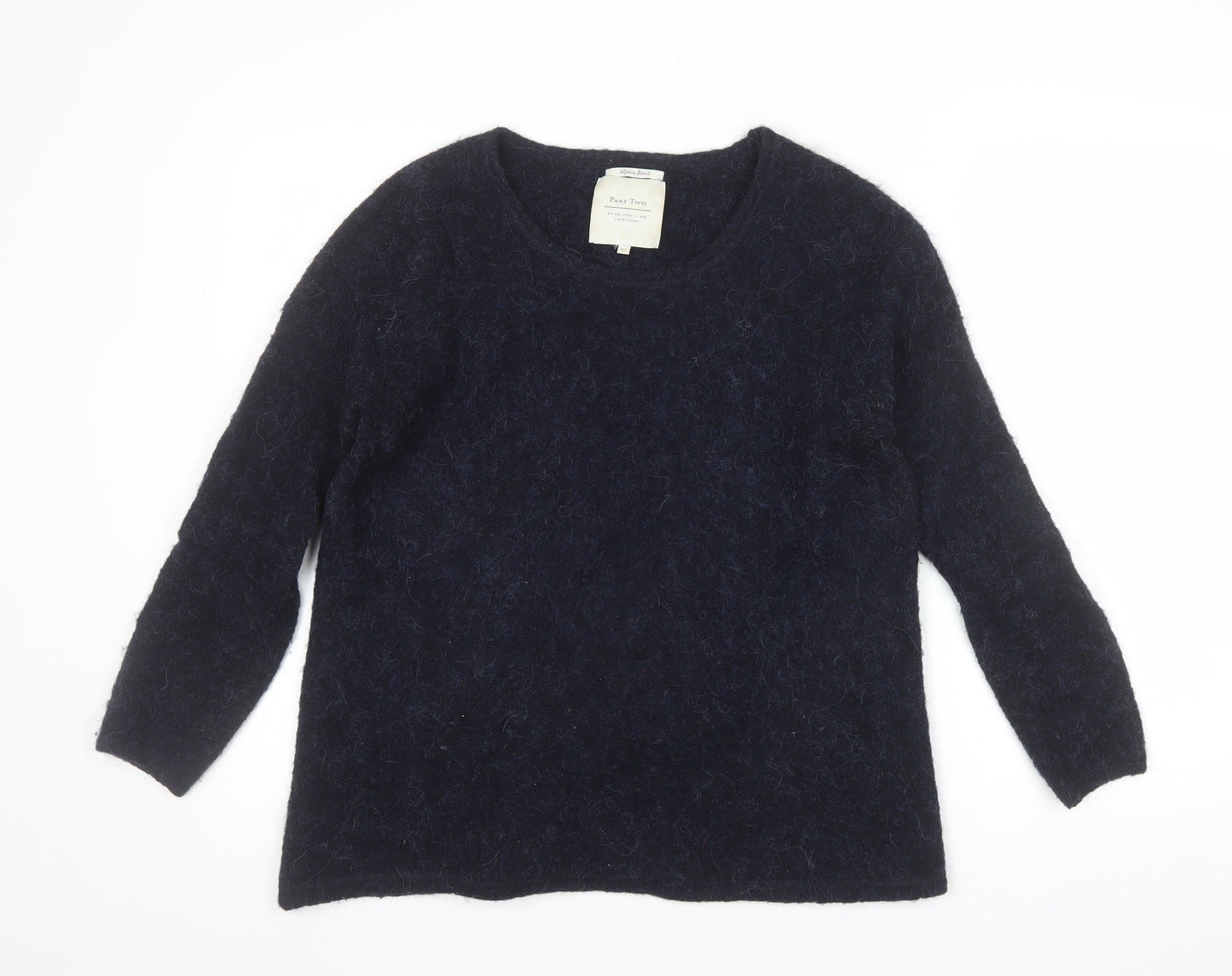 Part Two Women Navy Blue Alpaca Blend Wool Jumper XS Round Neck Long Sleeve