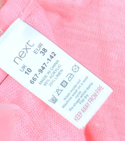 Next Women Pink Linen Blend 3/4 Sleeve Open Cardigan Size 10