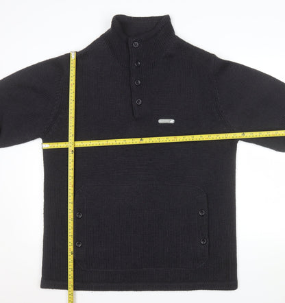 Boxfresh Mens Black Wool Blend Henley Jumper XL High Neck Casual