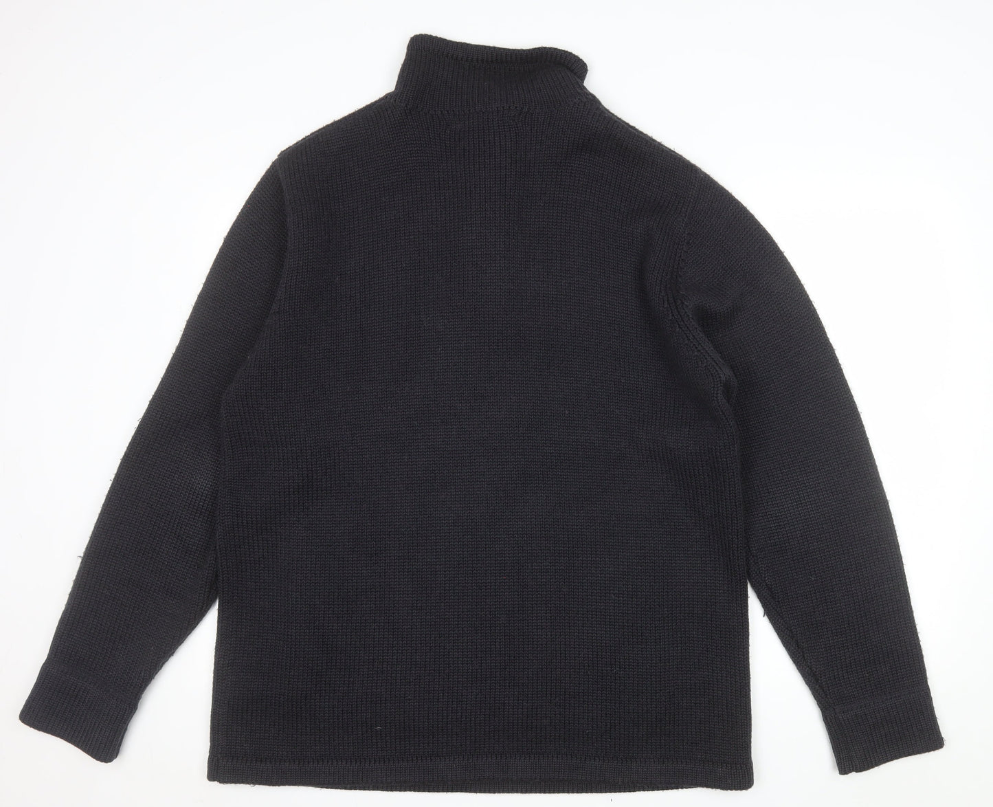 Boxfresh Mens Black Wool Blend Henley Jumper XL High Neck Casual