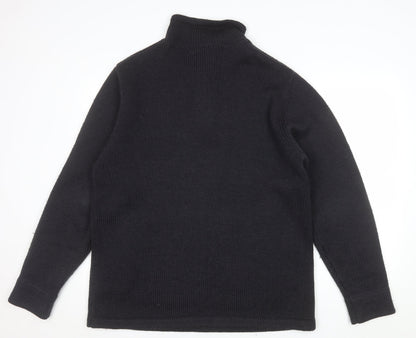 Boxfresh Mens Black Wool Blend Henley Jumper XL High Neck Casual