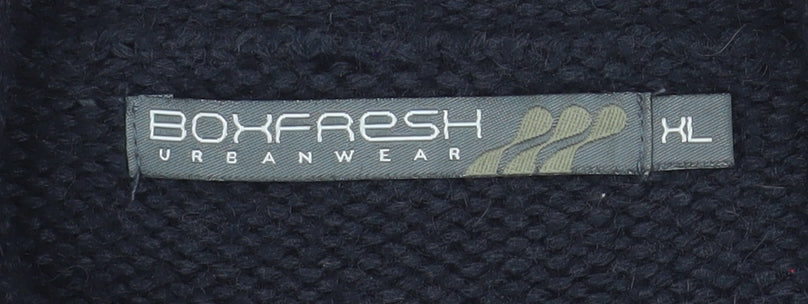 Boxfresh Mens Black Wool Blend Henley Jumper XL High Neck Casual