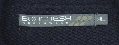 Boxfresh Mens Black Wool Blend Henley Jumper XL High Neck Casual
