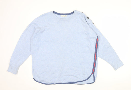 White Stuff Women's Blue Button Detail Crew Neck Jumper Size 14