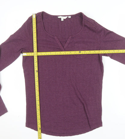 FatFace Womens Purple Long Sleeve Jersey V-Neck Top Size 12