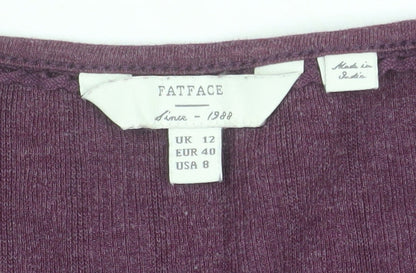 FatFace Womens Purple Long Sleeve Jersey V-Neck Top Size 12
