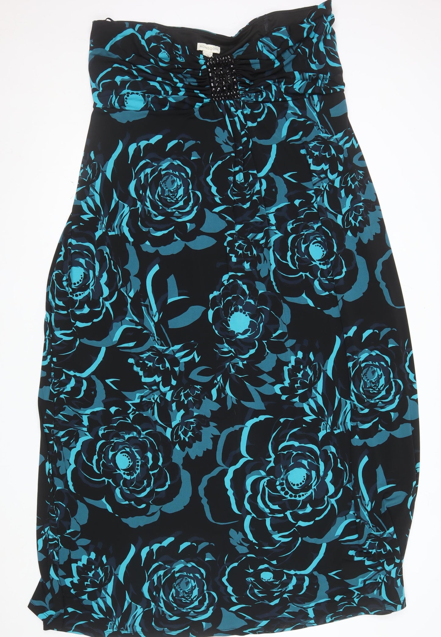 Monsoon Women Blue Floral Strapless Beaded Bodycon Dress Size 22