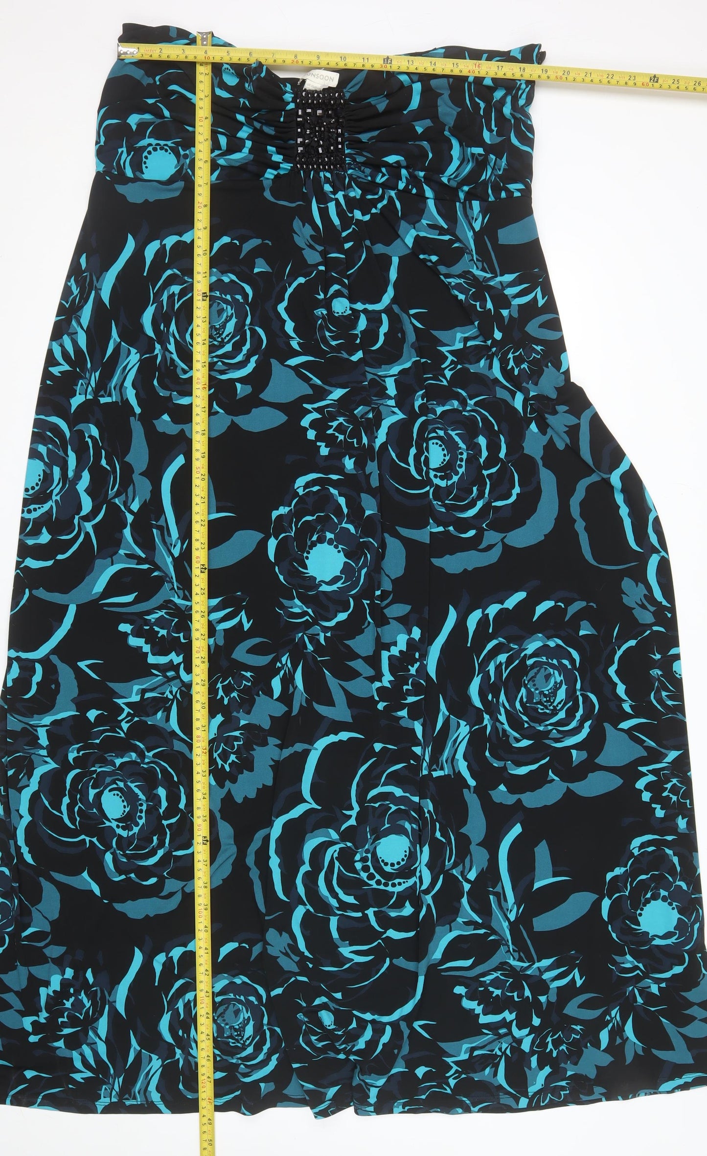 Monsoon Women Blue Floral Strapless Beaded Bodycon Dress Size 22
