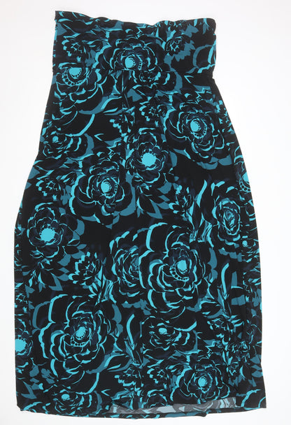 Monsoon Women Blue Floral Strapless Beaded Bodycon Dress Size 22