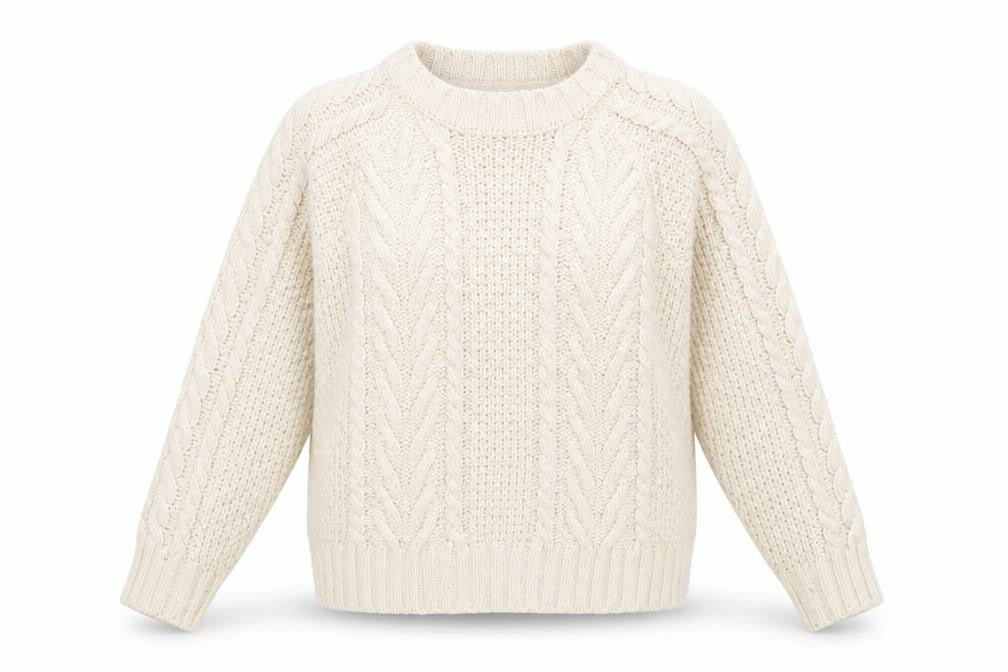 FatFace Women Ivory Cable Knit Crew Neck Wool Jumper Size 10