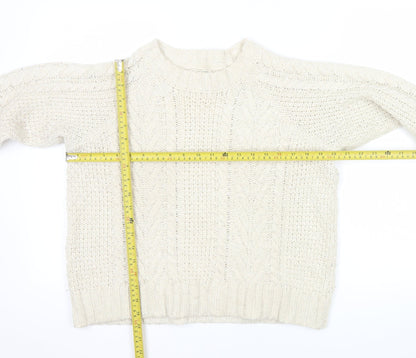 Fat Face Women Ivory Cable Knit Crew Neck Wool Jumper Size 10