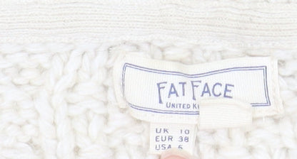 Fat Face Women Ivory Cable Knit Crew Neck Wool Jumper Size 10