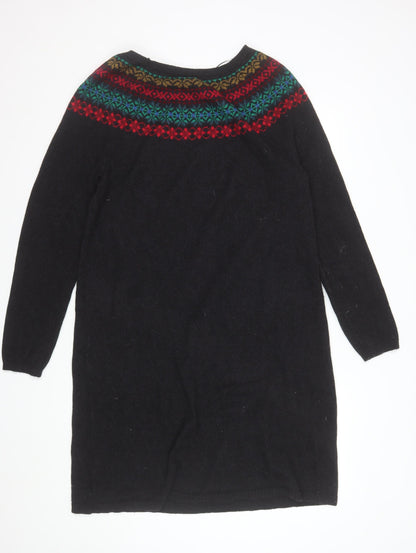 Seasalt Cornwall Womens Black Fair Isle Wool Blend Tunic Jumper UK16