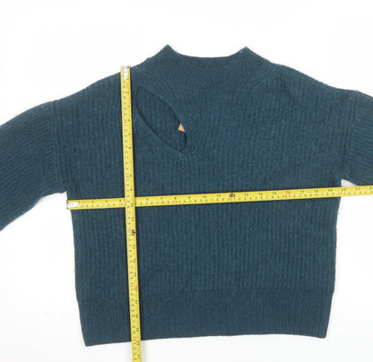 Hush Women’s Blue Mock Neck Wool Blend Knit Jumper Size S