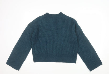 Hush Women’s Blue Mock Neck Wool Blend Knit Jumper Size S