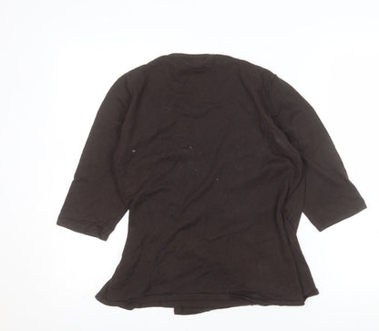 Kaliko Womens Brown Wrap Blouse Size 14 3/4 Sleeve V-Neck Buckle