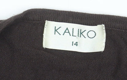 Kaliko Womens Brown Wrap Blouse Size 14 3/4 Sleeve V-Neck Buckle