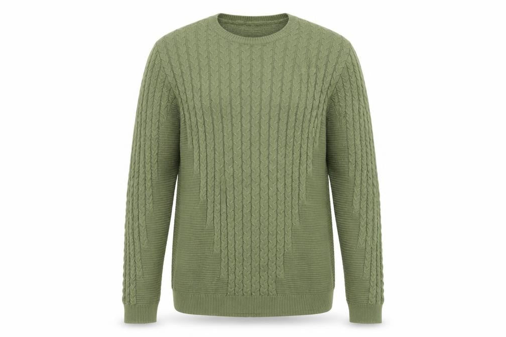 ASOS DESIGN Men's Green Cable-Knit Crew Neck Jumper Size L