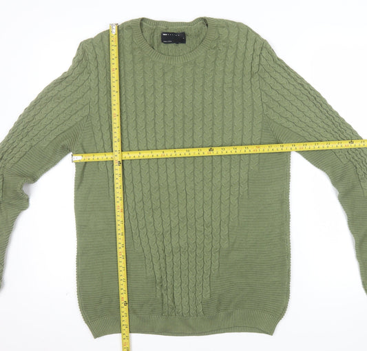 ASOS DESIGN Men's Green Cable-Knit Crew Neck Jumper Size L