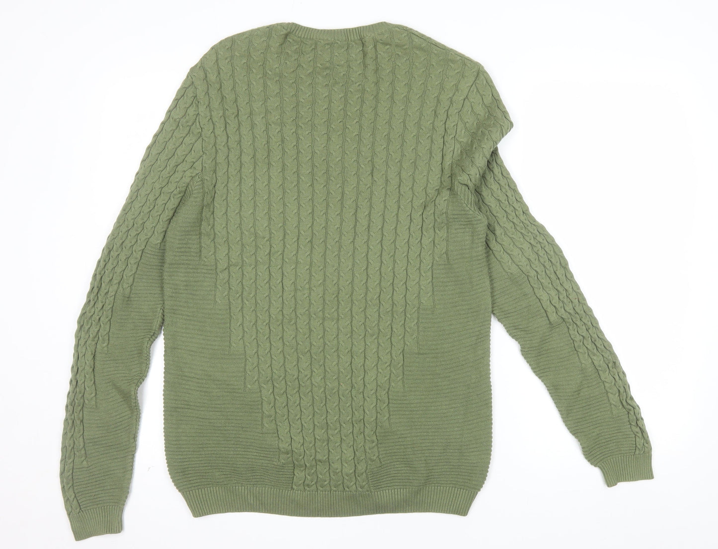 ASOS DESIGN Men's Green Cable-Knit Crew Neck Jumper Size L