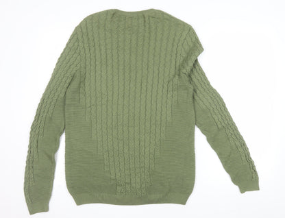 ASOS DESIGN Men's Green Cable-Knit Crew Neck Jumper Size L