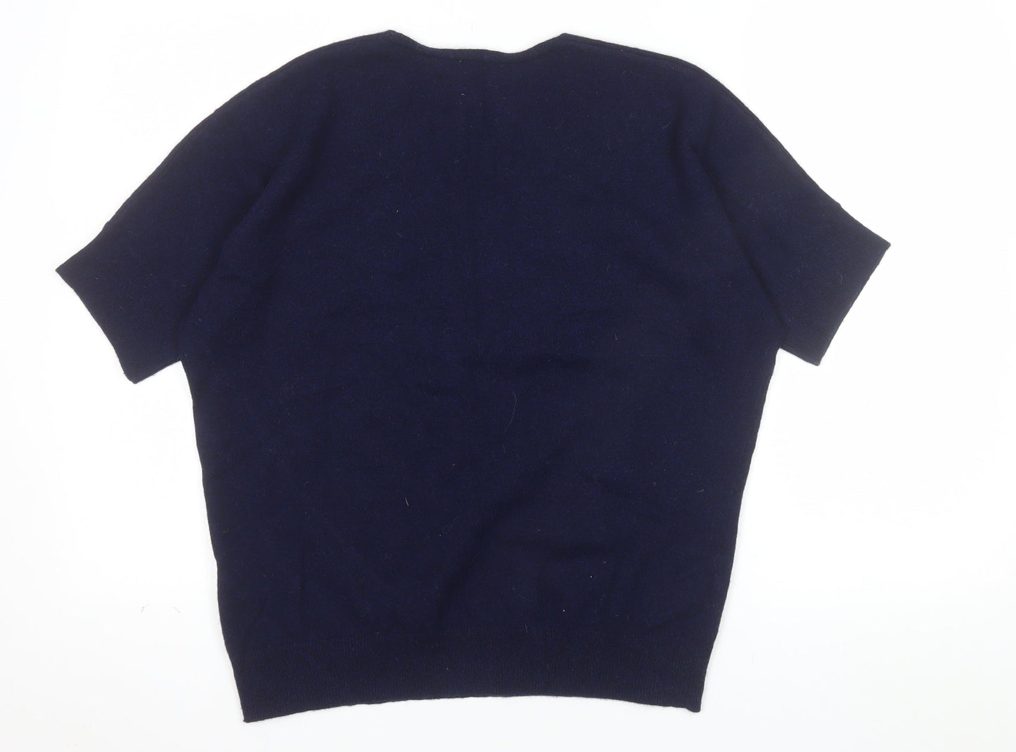 Jaeger Women Navy Wool Cashmere V-Neck Short Sleeve Jumper Size S