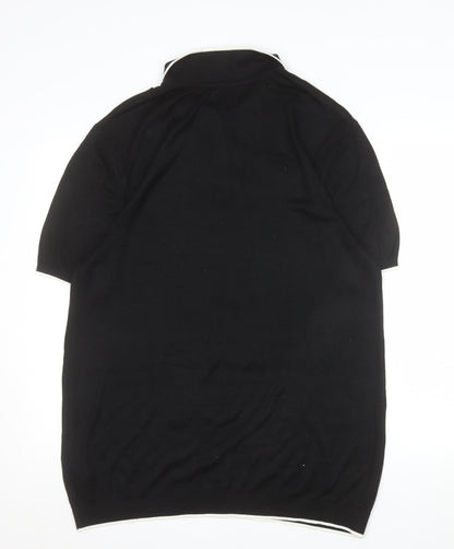 Topman Mens Black XL Knit Zip Collar Polo Shirt Short Sleeve