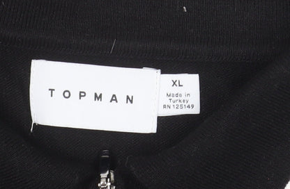 Topman Mens Black XL Knit Zip Collar Polo Shirt Short Sleeve