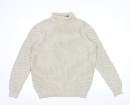 Folk Men's Beige Roll Neck Pullover Jumper Size M Cotton Knit