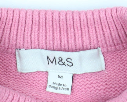 Marks and Spencer Women Pink Knit Crew Neck Long Sleeve Jumper M