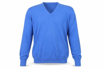 Lands' End Men's Blue V-Neck Cotton Jumper Size M Regular