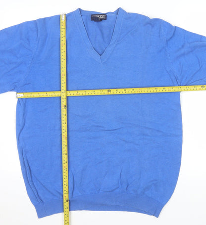 Lands' End Men's Blue V-Neck Cotton Jumper Size M Regular