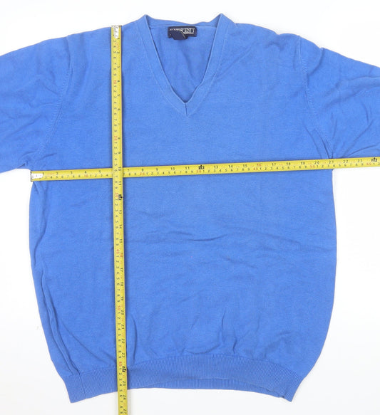 Lands' End Men's Blue V-Neck Cotton Jumper Size M Regular