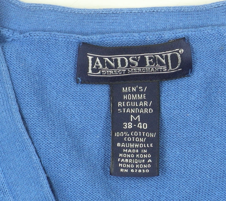 Lands' End Men's Blue V-Neck Cotton Jumper Size M Regular