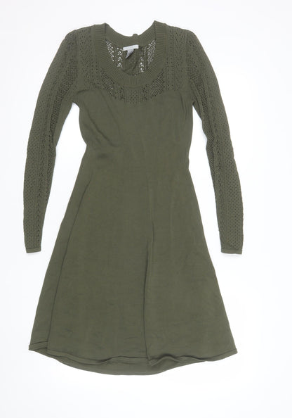 H&M Women’s Green Knit A-Line Long Sleeve Dress Size S
