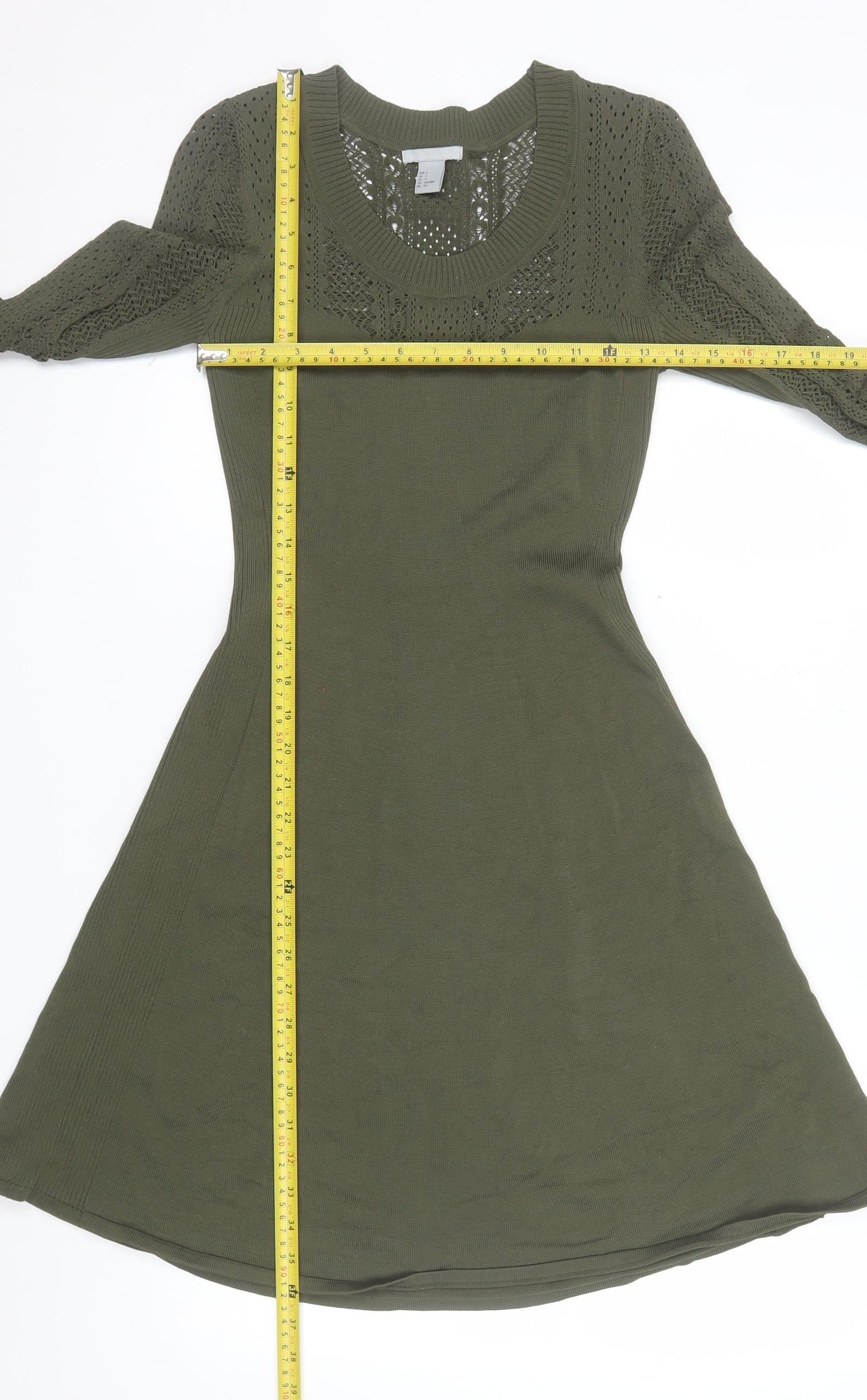 H&M Women’s Green Knit A-Line Long Sleeve Dress Size S