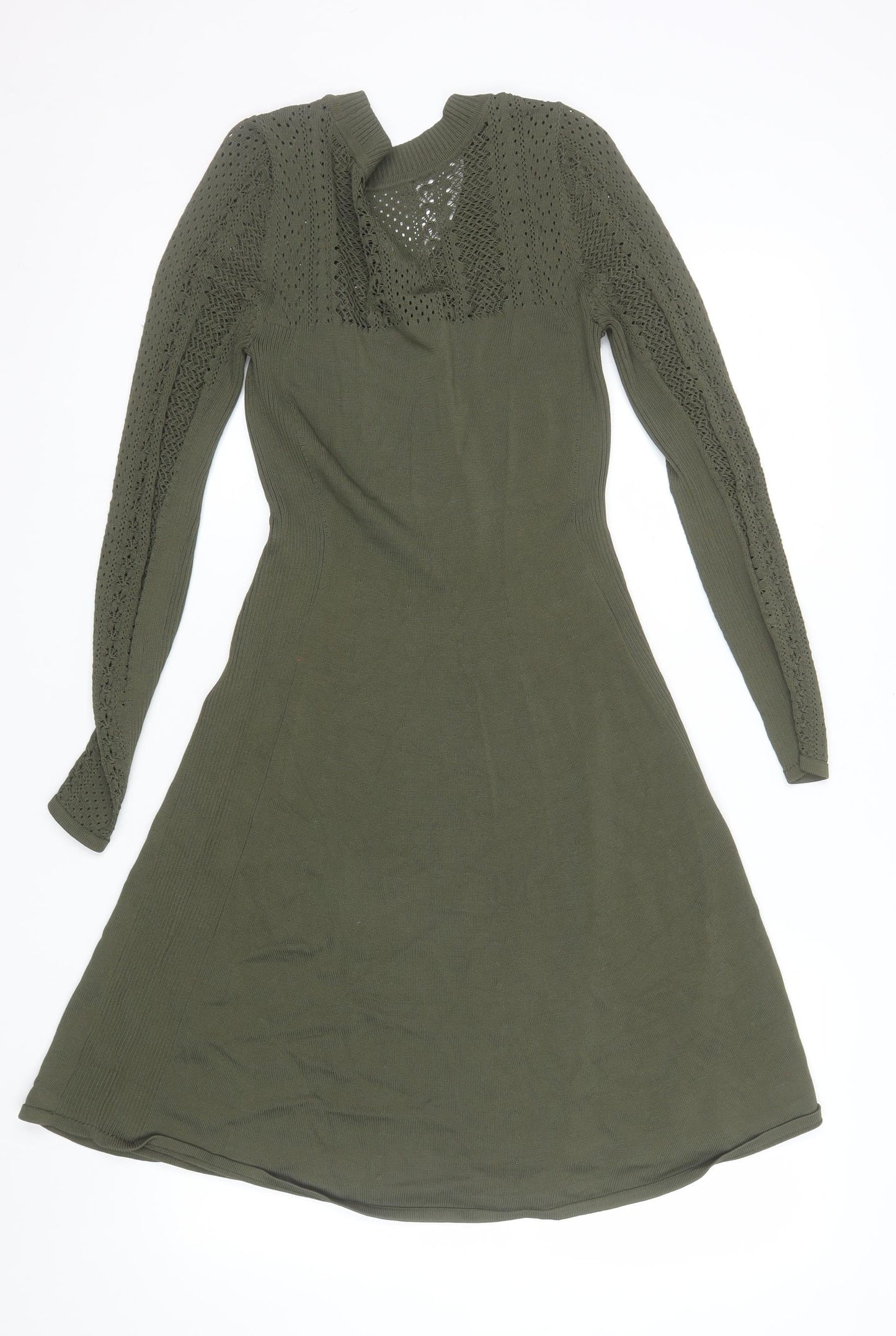 H&M Women’s Green Knit A-Line Long Sleeve Dress Size S