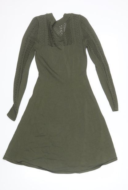 H&M Women’s Green Knit A-Line Long Sleeve Dress Size S