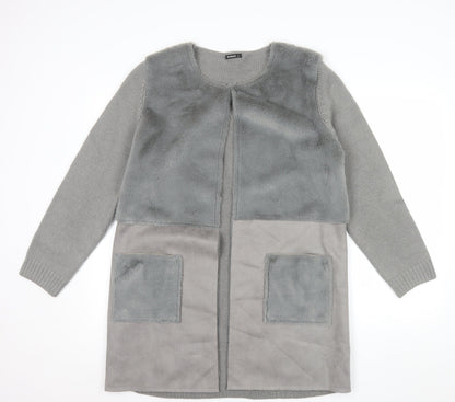 Roman Women Grey Size 14 Faux Fur Trim Knit Longline Cardigan