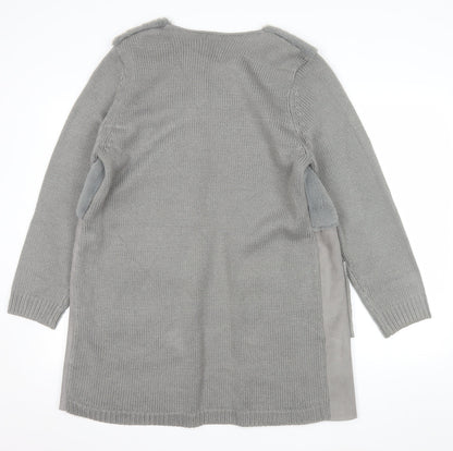 Roman Women Grey Size 14 Faux Fur Trim Knit Longline Cardigan