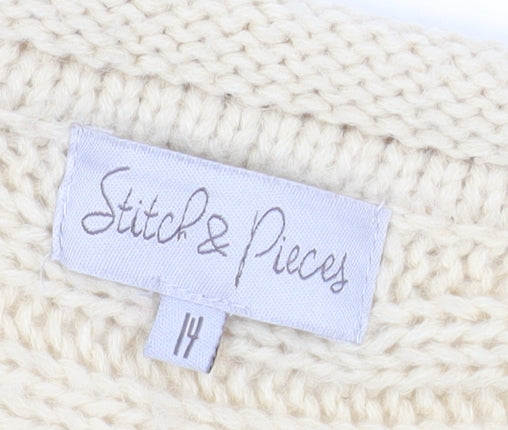 Stitch & Pieces Women’s Beige Cotton Chunky Knit Tunic Jumper Size 14