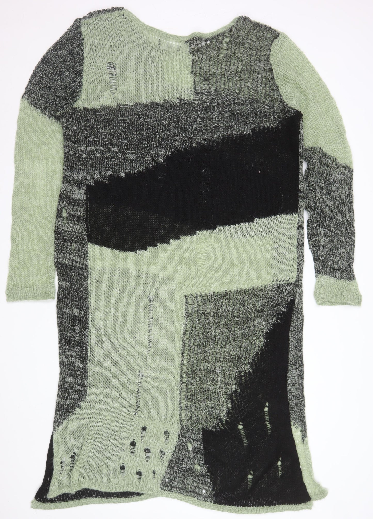 Cider Women's Green Black Distressed Knit Jumper Dress 2XL