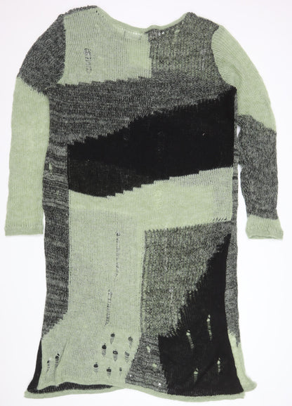 Cider Women's Green Black Distressed Knit Jumper Dress 2XL