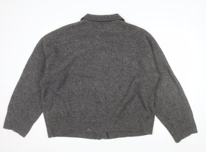 ASOS DESIGN Women's Grey Collared Button-Up Knit Cardigan M 12-14