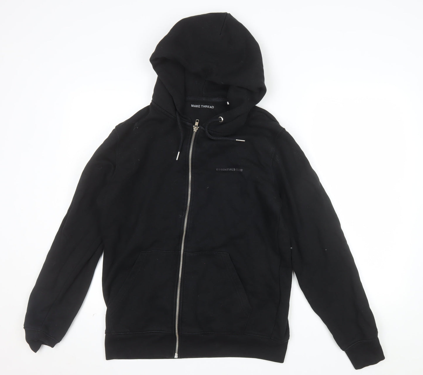Make Thread Men's Black Full Zip Hoodie S Essentials Club