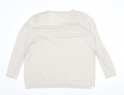 Monsoon Women Beige V-Neck Wool Blend Lightweight Jumper XL
