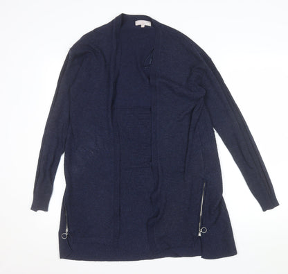 Red Herring Womens Navy Longline Cardigan Size 10 Open Front Zip Detail