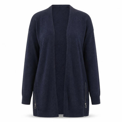 Red Herring Womens Navy Longline Cardigan Size 10 Open Front Zip Detail