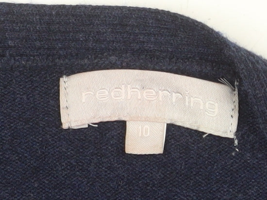 Red Herring Womens Navy Longline Cardigan Size 10 Open Front Zip Detail